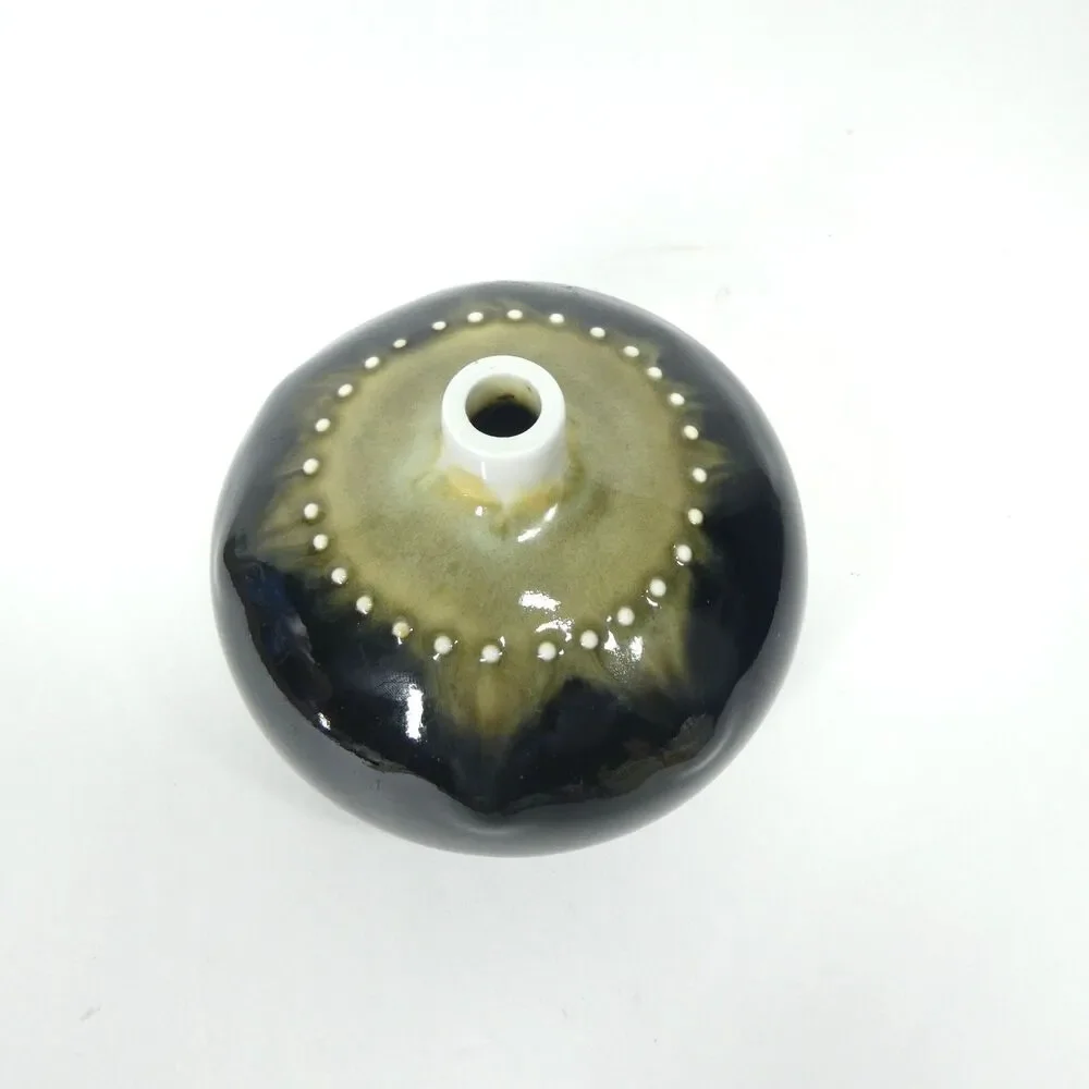 Hakusan Japan Ikebana Bud Vase Masahiro Mori Glazed Ceramic Round